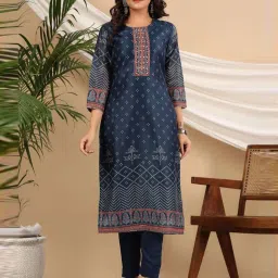 Rain and Rainbow Navy Printed Kurta Pant Set With Dupatta image 5