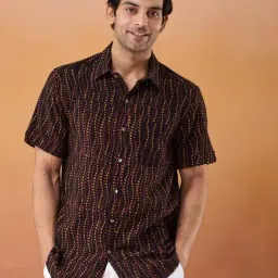 Fabindia Black Cotton Relaxed Fit Printed Shirt-image-13