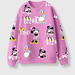 Nap Chief Girls Minnie and Daisy Printed Round Neck Cotton Sweatshirt-image-23