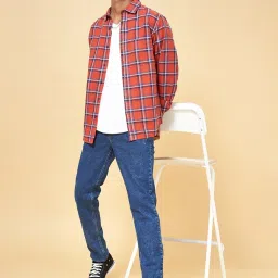 YU by Pantaloons Burnt Orange Cotton Slim Fit Checks Shirt image 5