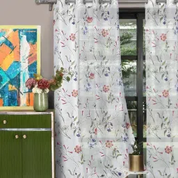 Rosara Home Polyester Multi Floral Sheer 7 ft Door Curtains - Pack of 2 image 2
