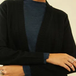 Soch Black Acrylic Knitted Open-Front Longline Shrug with Pockets image 5