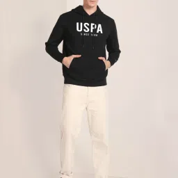 U.S. Polo Assn. Black Cotton Regular Fit Printed Hooded Sweatshirt image 5