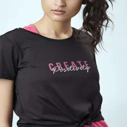 Ajile by Pantaloons Black & Pink Cotton Printed Sports Top With Inner image 5