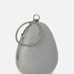 HauteSauce Silver Textured Small Oval Clutch Bag image 5