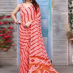 Satrani Pink Striped Saree With Unstitched Blouse-image-27