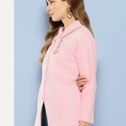 Aarika Pink Woolen Embroidered Long Sleeves Cardigan image 3