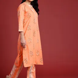 Anouk Women Floral Printed Regular Sequinned Pure Cotton Kurta with Trousers image 3