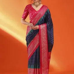 Saree Mall Navy & Pink Silk Printed Saree With Unstitched Blouse-picture-32