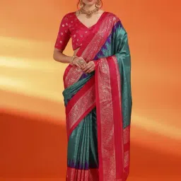 Saree Mall Blue & Pink Silk Printed Saree With Unstitched Blouse-picture-38
