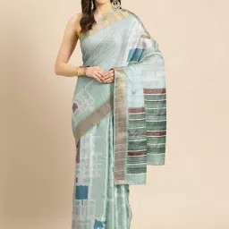 Silk Land Sage Green Silk Striped Saree With Unstitched Blouse-picture-36