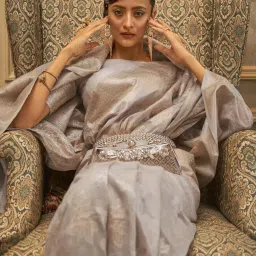 Saree Mall Grey Woven Saree With Unstitched Blouse image 2