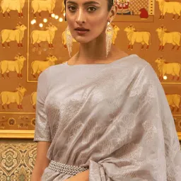 Saree Mall Grey Woven Saree With Unstitched Blouse image 3