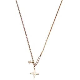 NIPSTec Women Gold Toned Star Shaped Cubic Zirconia Pendant Necklace image 1