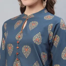 Vaamsi Blue Cotton Printed A Line Kurta image 4