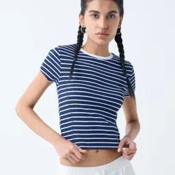 studiofit women Studiofit by Westside Navy Striped Cotton-Blend T-Shirt-picture-23