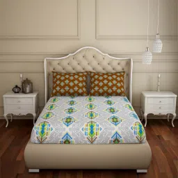 CORE Designed By Spaces Seasons Best Premium Brown Cotton 104 TC Bed Sheet Set image 2