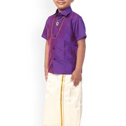 Thangamagan Boys Purple & White Solid Shirt and Veshti image 2