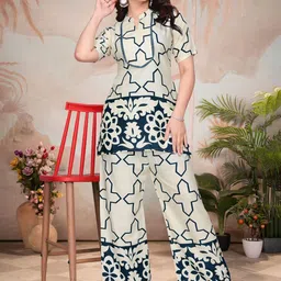 HERE&NOW Ethnic-Printed Mandarin-Collar Tunic With Palazzo Co-Ords-picture-38