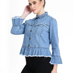 Stylecast X Kotty Spread Collar Cotton Denim Jacket-picture-21