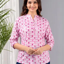 MHIZHA Women Printed Mandarin Collar Top-picture-38