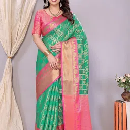 SILKWEAR Ethnic Motifs Woven Design Zari Patola Saree-image-85