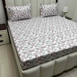 Pure Decor Purple & White Geometric Queen Bedsheet with 2 Pillow Covers-picture-19