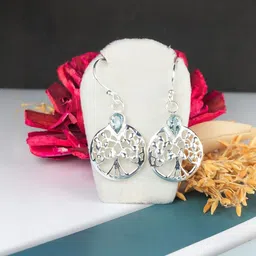 Zhupuk Silver-Plated Crystals Studded Circular Drop Earrings image 1