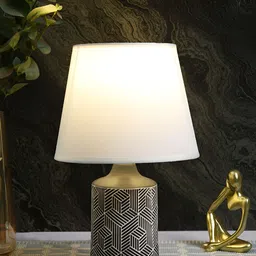 TAYHAA Black & White Textured Ceramic Contemporary Frusturical Shaped Table Lamp-picture-3
