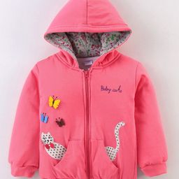 Cucumber Full Sleeves Hooded Sweatshirts With Floral & Cat Embroidery - Red-picture-25