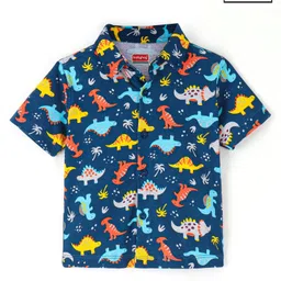 Babyhug Cotton Knit Half Sleeves Dino Printed Shirt - Navy Blue-picture-14
