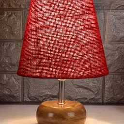 Devansh Jute Round Small Natural Wood Table Lamp - Maroon-picture-17