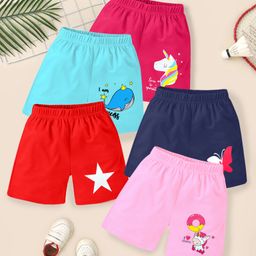KUCHIPOO Pack of 5 Butterfly & Unicorn Printed Shorts - Multi Colour-picture-29