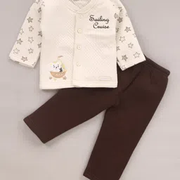 Little Darlings Full Sleeves Winter Wear Night Suit With Teddy Embroidery - Light Blue image 1