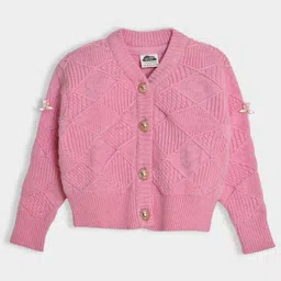Mi Arcus Full Sleeves Self Designed Cardigan - Pink-image-42