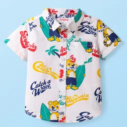 Babyhug CottonWoven Half Sleeves Shirt with Animal Print - White-picture-25