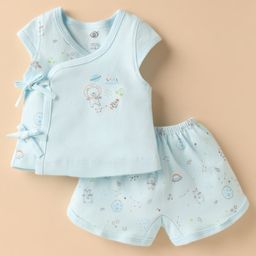 Zero Sinker Knit Sleeveless Shorts Night Suit With Space & Animal Print - Aqua Blue-picture-23