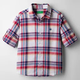 UCB 100% Cotton Knit Full Sleeves Oxford Check Shirt - Red & White-picture-29