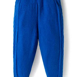 Babyhug Knit Fleece & Woollen Full Length Solid Color Joggers - Blue image 2