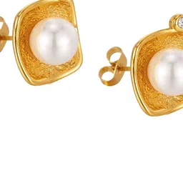 VIEN Stainless Steel Gold-Plated Pearls Beaded Square Studs image 2