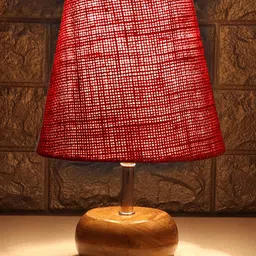 Devansh Jute Round Small Natural Wood Table Lamp - Maroon image 3