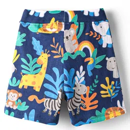 Babyhug Single Jersey Knit Shorts With Animal & Stripe Print Pack Of 3 - Navy Blue & Light Green image 3