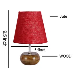 Devansh Jute Round Small Natural Wood Table Lamp - Maroon image 4