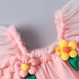 Mark & Mia Sleeveless Party Frock With Floral Applique - Pink image 4