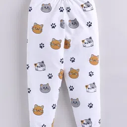 BLUSHES 100% Cotton Knit Full Sleeve Cats & Paws Printed Night Suit Set - Airforce Navy & White image 5