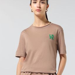 U.S. Polo Assn. Women Brand Logo Printed Relaxed Fit Pure Cotton T-shirt-picture-0