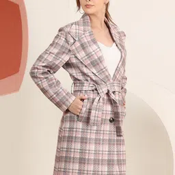 Plagg Women Checked Single-Breasted Notched Lapel Collar Stylish Overcoat image 4