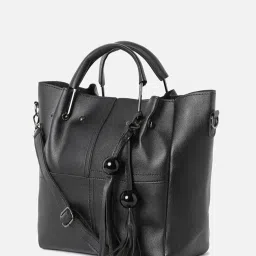 HauteSauce Black Textured Medium Handheld Handbag Combo Set image 5