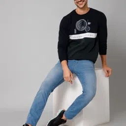 Cantabil Navy & Green Regular Fit Printed Sweatshirt image 5