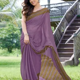 MIRCHI FASHION Dusty Purple Solid Saree with Blouse Piece-picture-31